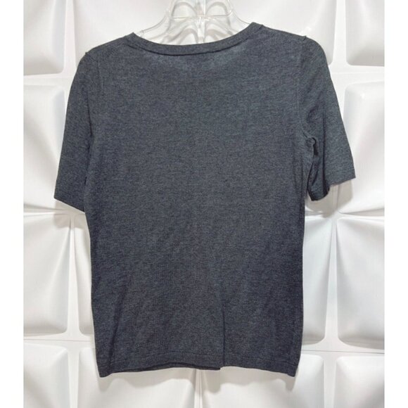 Talbots Sz PP PXS Gray Beaded Sequin Floral Short Sleeve Sweater Knit Blouse Top - Picture 3 of 7